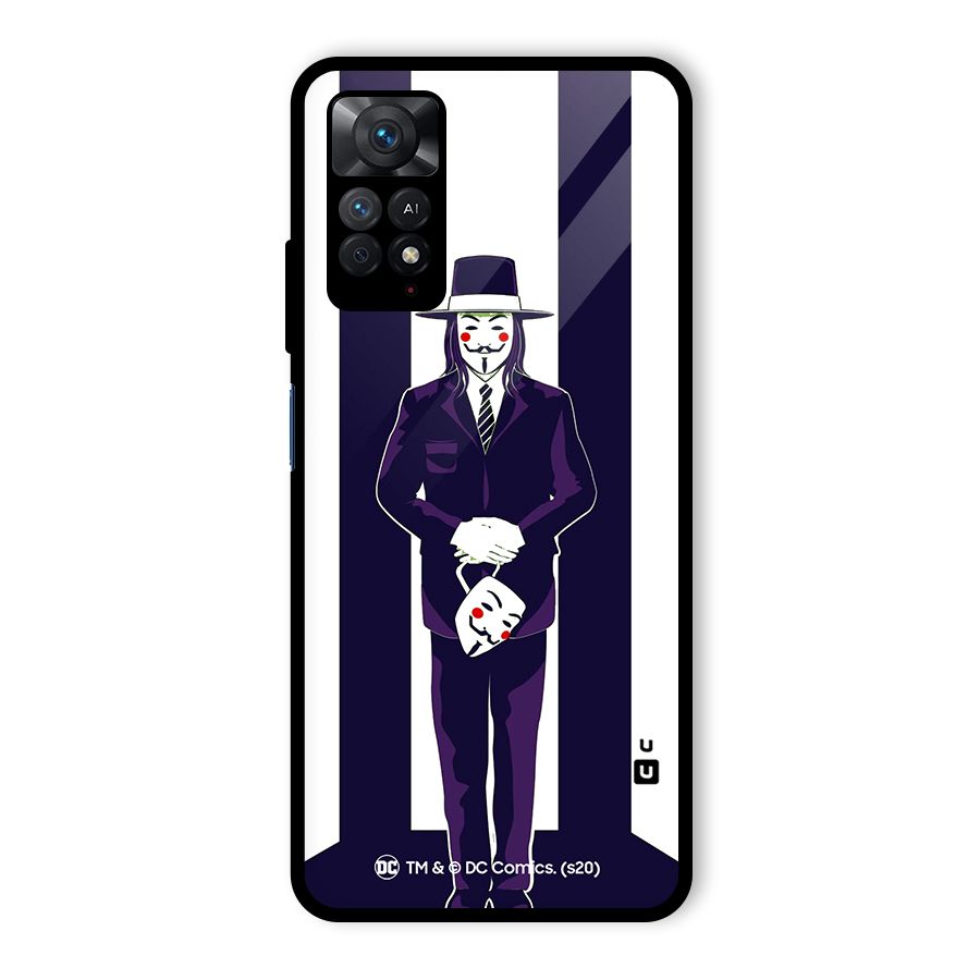 Vendetta Gentleman Holding Mask Illustration Glass Back Case for Redmi Note 11 Pro Plus 5G