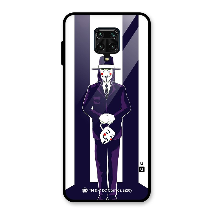 Vendetta Gentleman Holding Mask Illustration Glass Back Case for Redmi Note 9 Pro Max