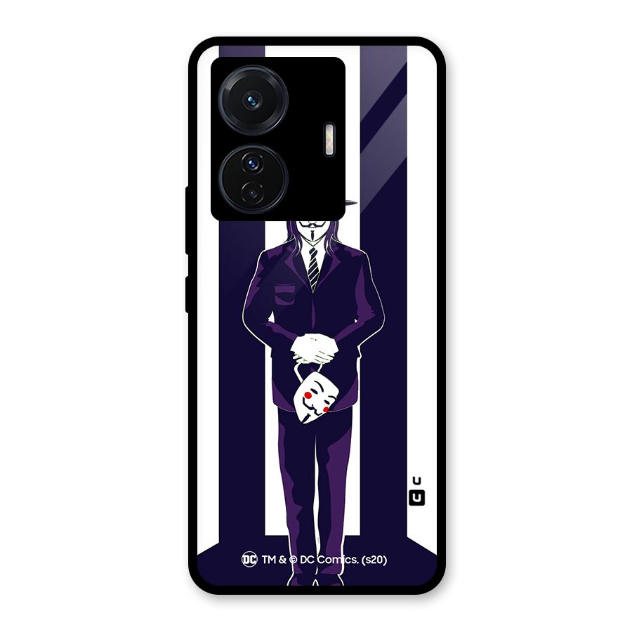 Vendetta Gentleman Holding Mask Illustration Glass Back Case for Vivo T1 Pro