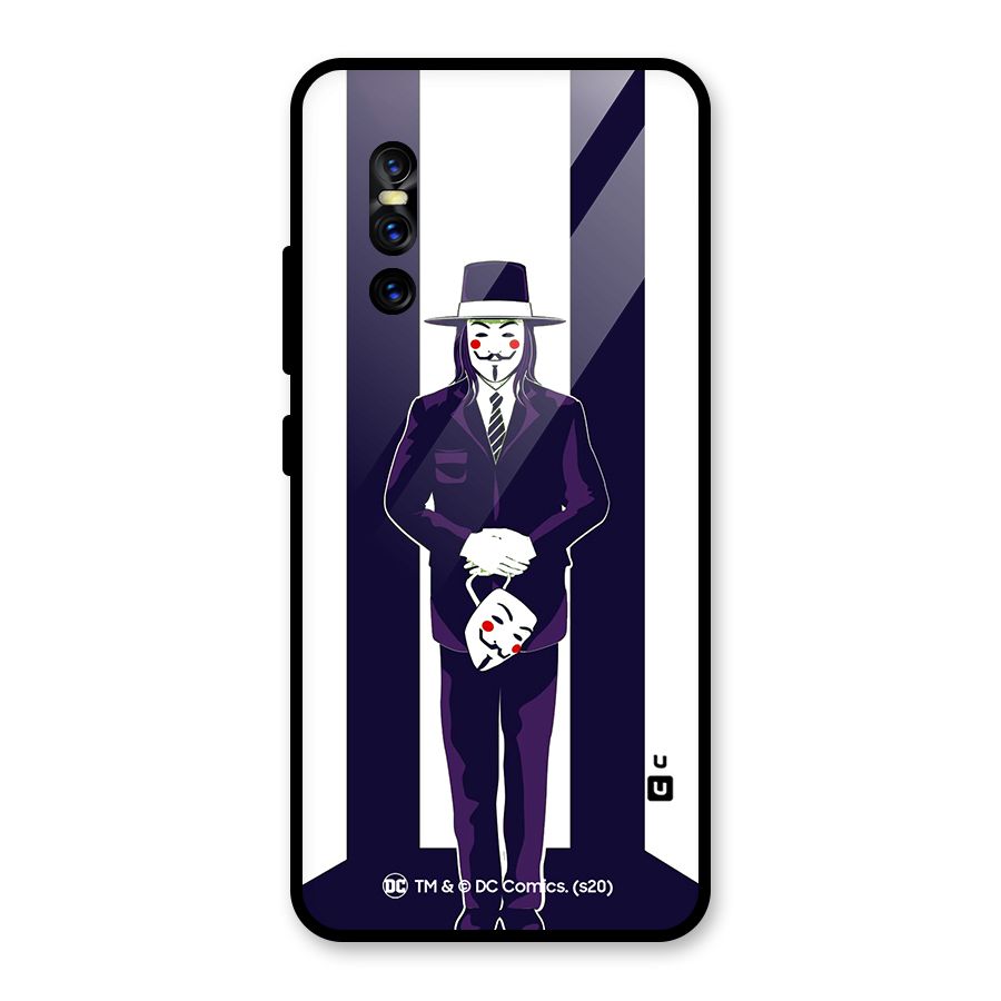 Vendetta Gentleman Holding Mask Illustration Glass Back Case for Vivo V15 Pro