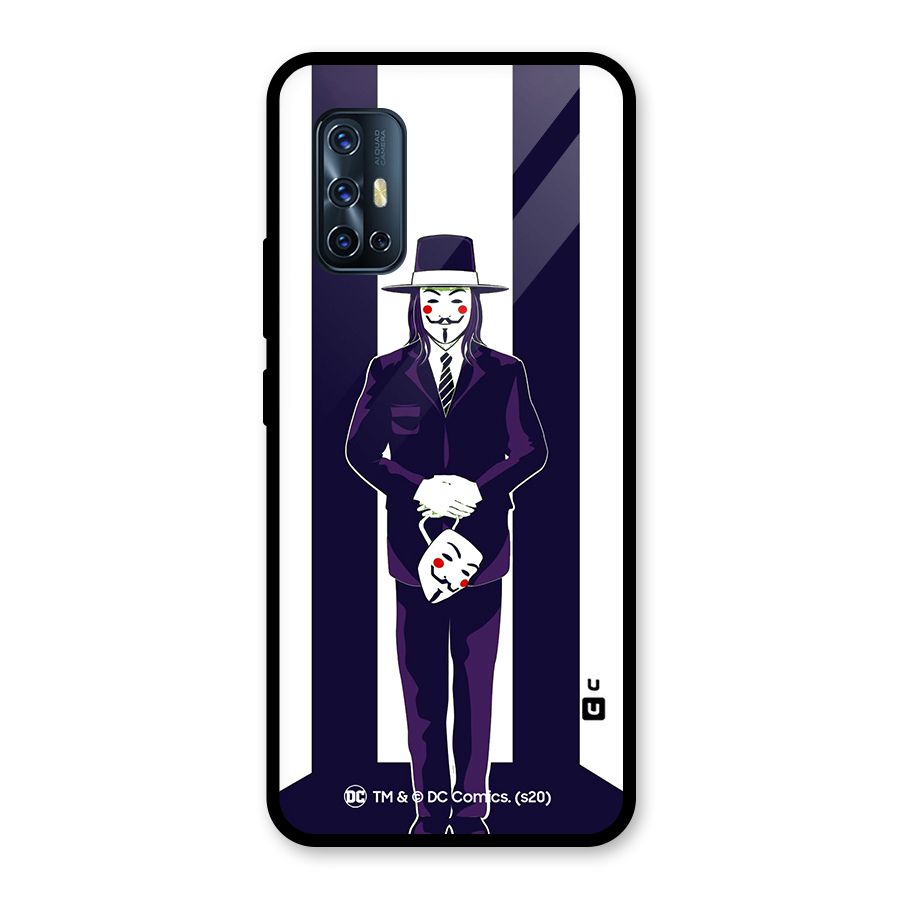 Vendetta Gentleman Holding Mask Illustration Glass Back Case for Vivo V17