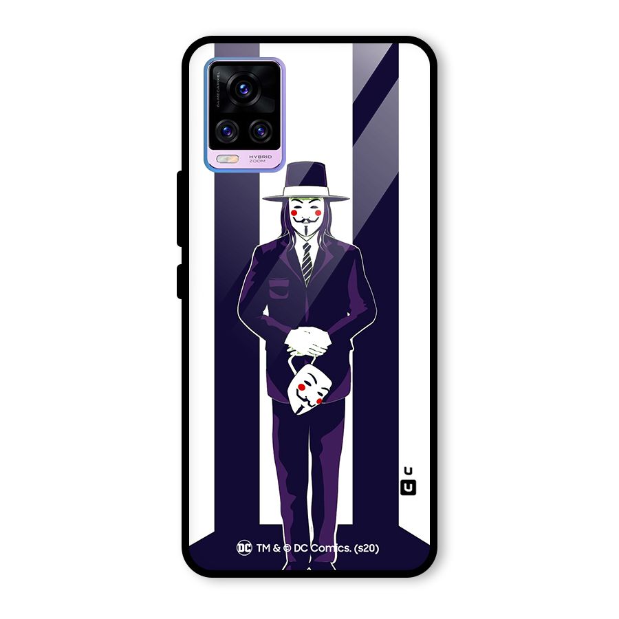 Vendetta Gentleman Holding Mask Illustration Glass Back Case for Vivo V20 Pro