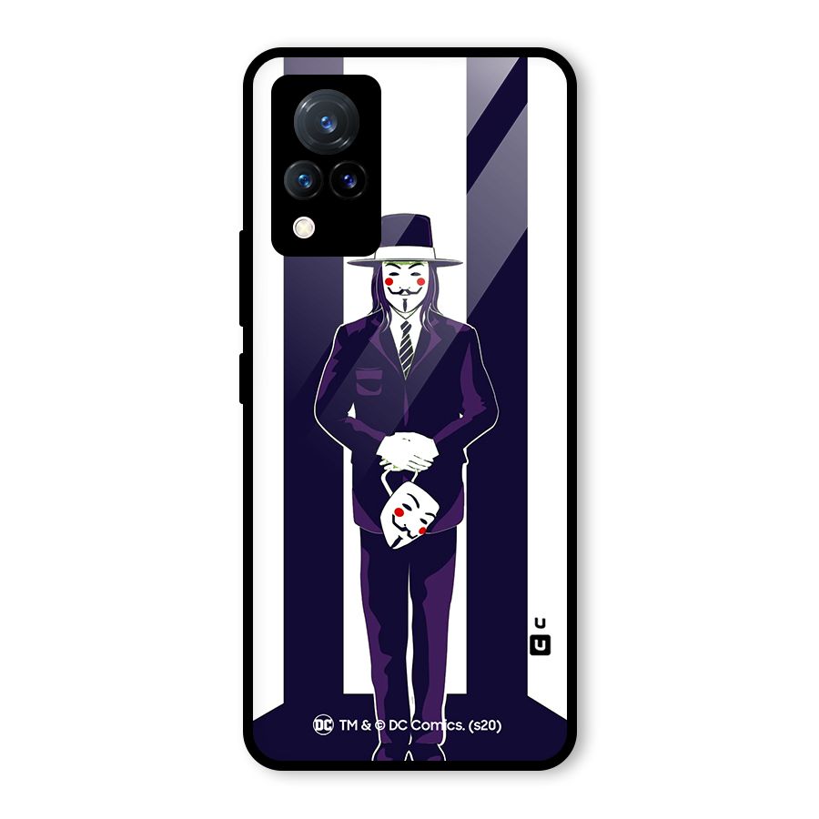 Vendetta Gentleman Holding Mask Illustration Glass Back Case for Vivo V21 5G