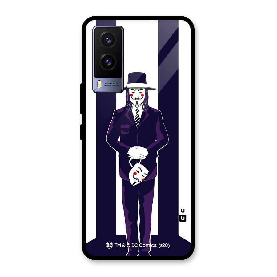 Vendetta Gentleman Holding Mask Illustration Glass Back Case for Vivo V21e 5G