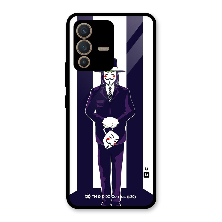 Vendetta Gentleman Holding Mask Illustration Glass Back Case for Vivo V23 5G