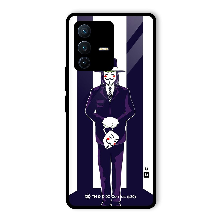 Vendetta Gentleman Holding Mask Illustration Glass Back Case for Vivo V23 Pro