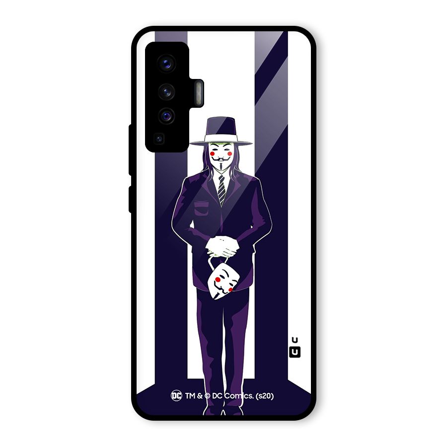 Vendetta Gentleman Holding Mask Illustration Glass Back Case for Vivo X50