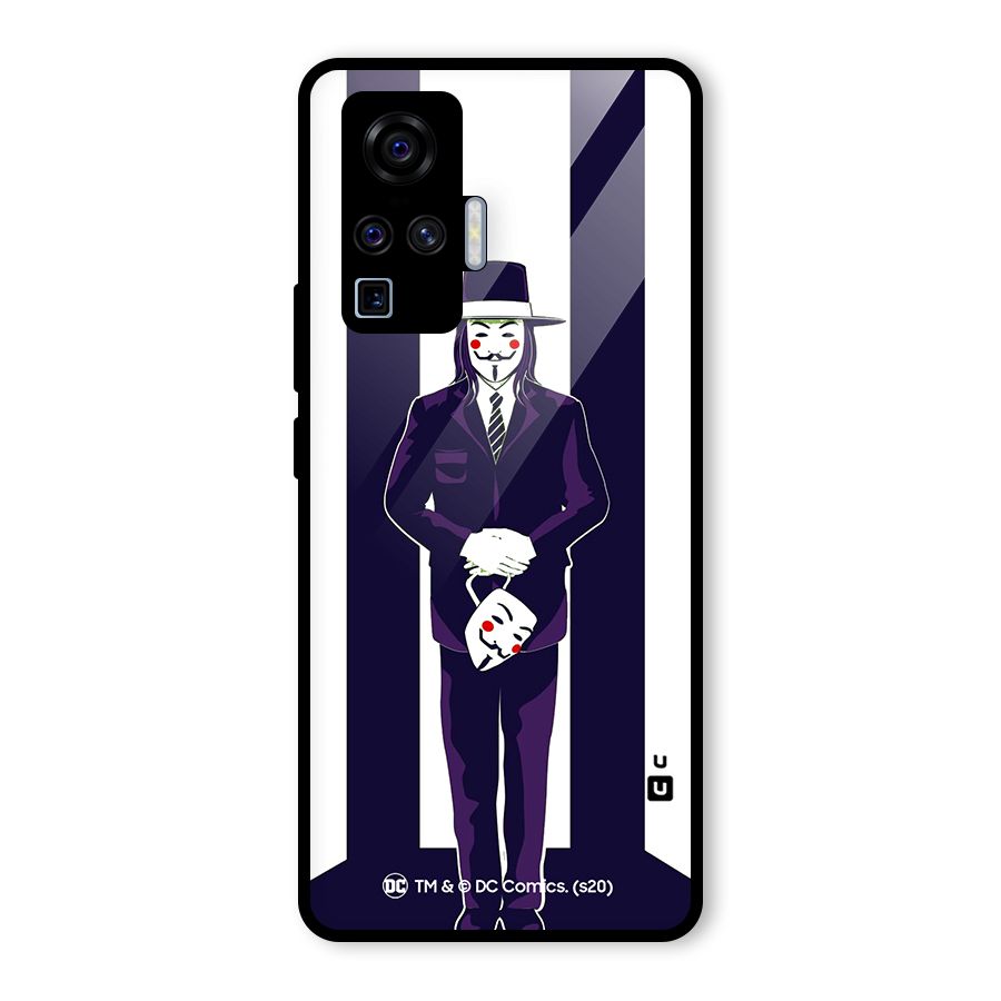 Vendetta Gentleman Holding Mask Illustration Glass Back Case for Vivo X50 Pro