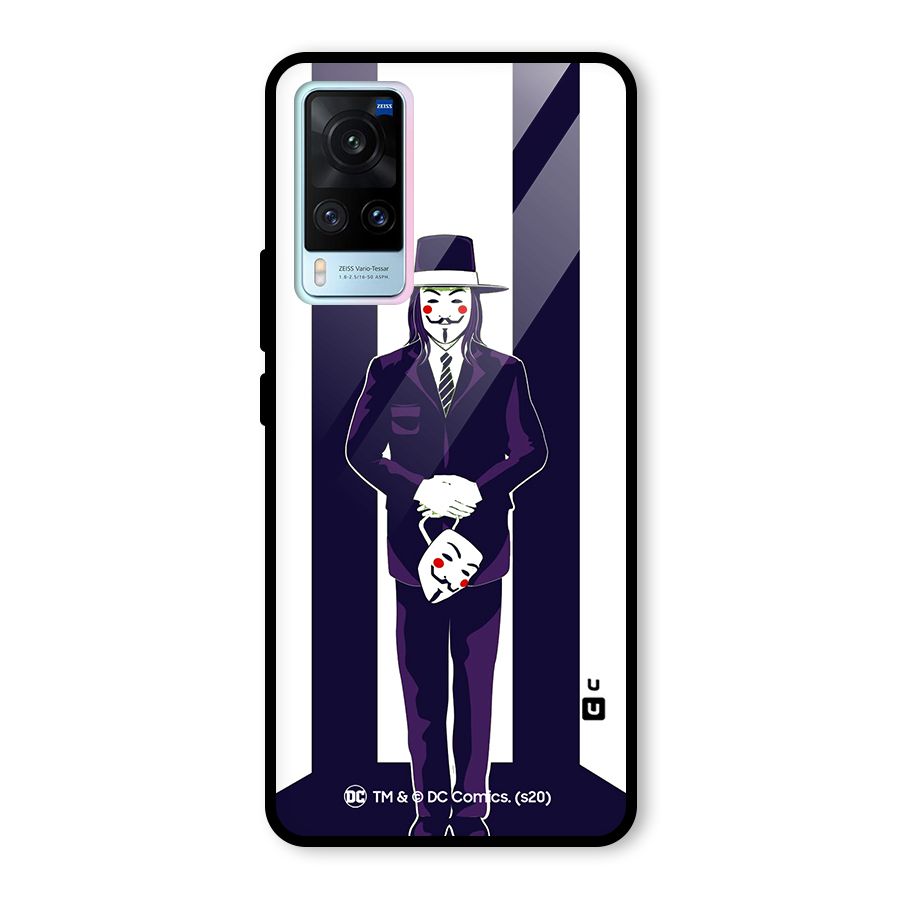 Vendetta Gentleman Holding Mask Illustration Glass Back Case for Vivo X60