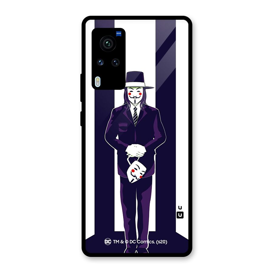 Vendetta Gentleman Holding Mask Illustration Glass Back Case for Vivo X60 Pro