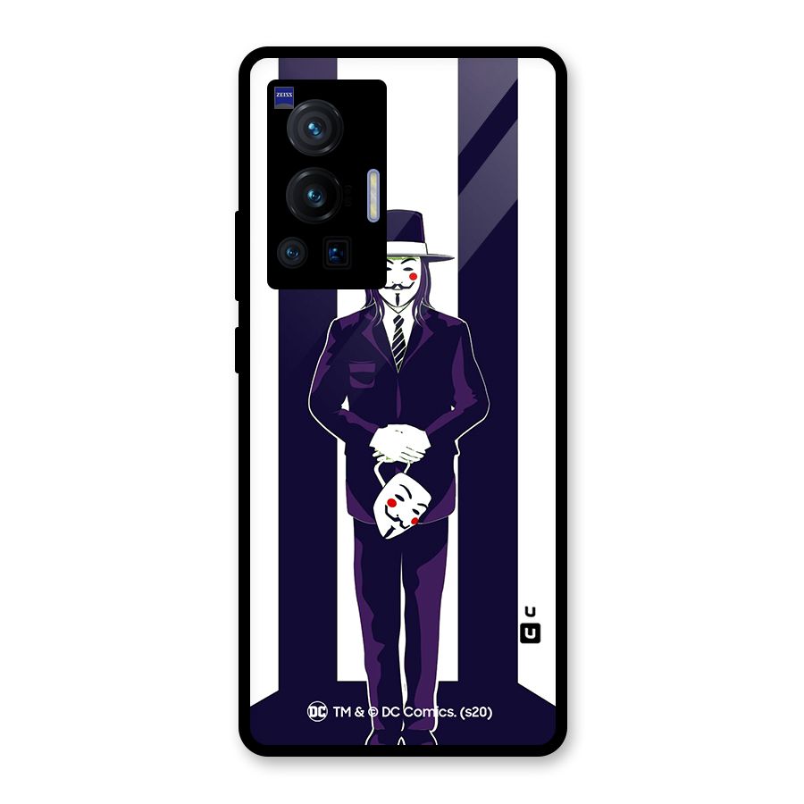Vendetta Gentleman Holding Mask Illustration Glass Back Case for Vivo X70 Pro
