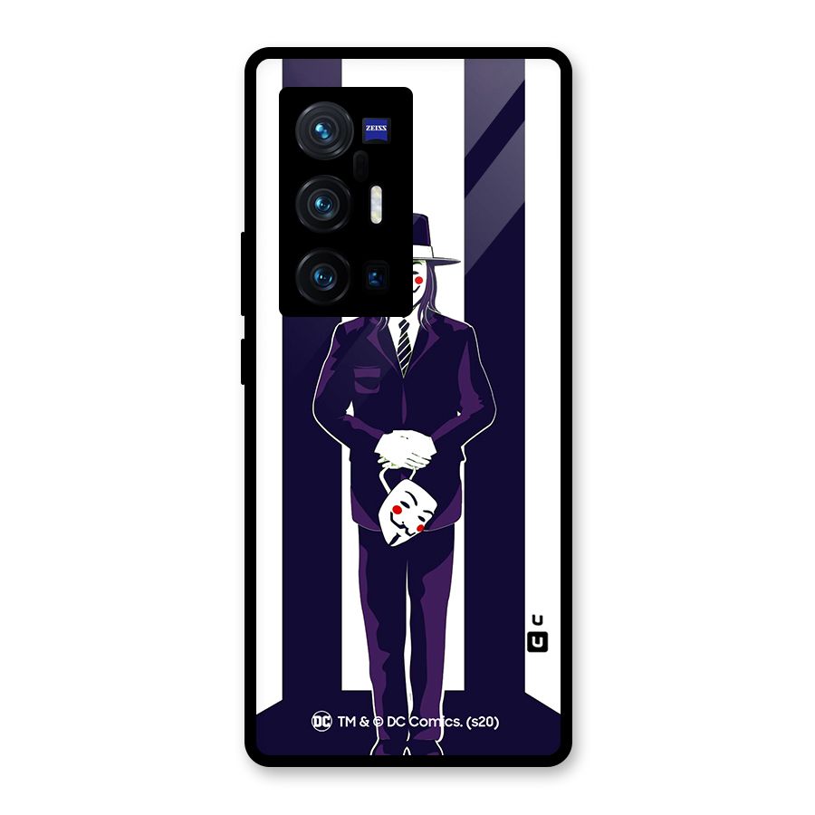 Vendetta Gentleman Holding Mask Illustration Glass Back Case for Vivo X70 Pro Plus