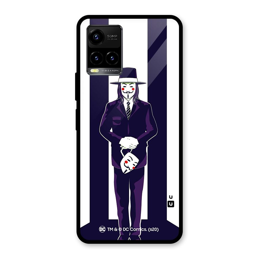 Vendetta Gentleman Holding Mask Illustration Glass Back Case for Vivo Y21T