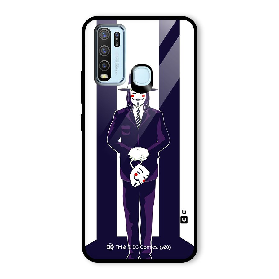 Vendetta Gentleman Holding Mask Illustration Glass Back Case for Vivo Y50
