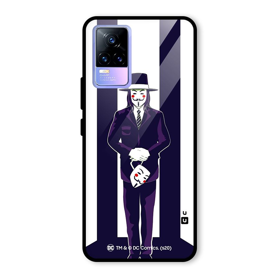 Vendetta Gentleman Holding Mask Illustration Glass Back Case for Vivo Y73