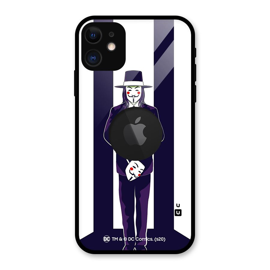 Vendetta Gentleman Holding Mask Illustration Glass Back Case for iPhone 11 Logo Cut