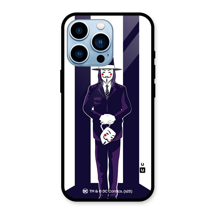 Vendetta Gentleman Holding Mask Illustration Glass Back Case for iPhone 13 Pro