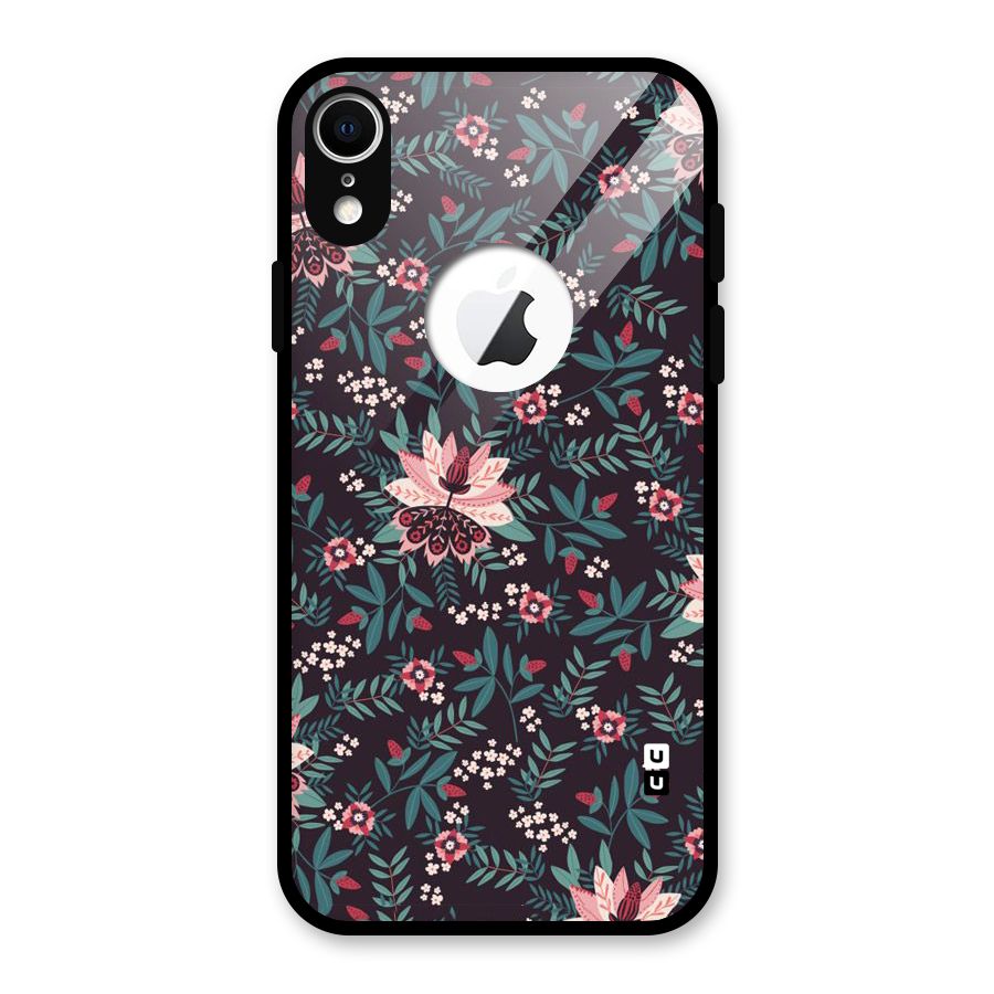 Very Leafy Pattern Glass Back Case for iPhone XR Logo Cut