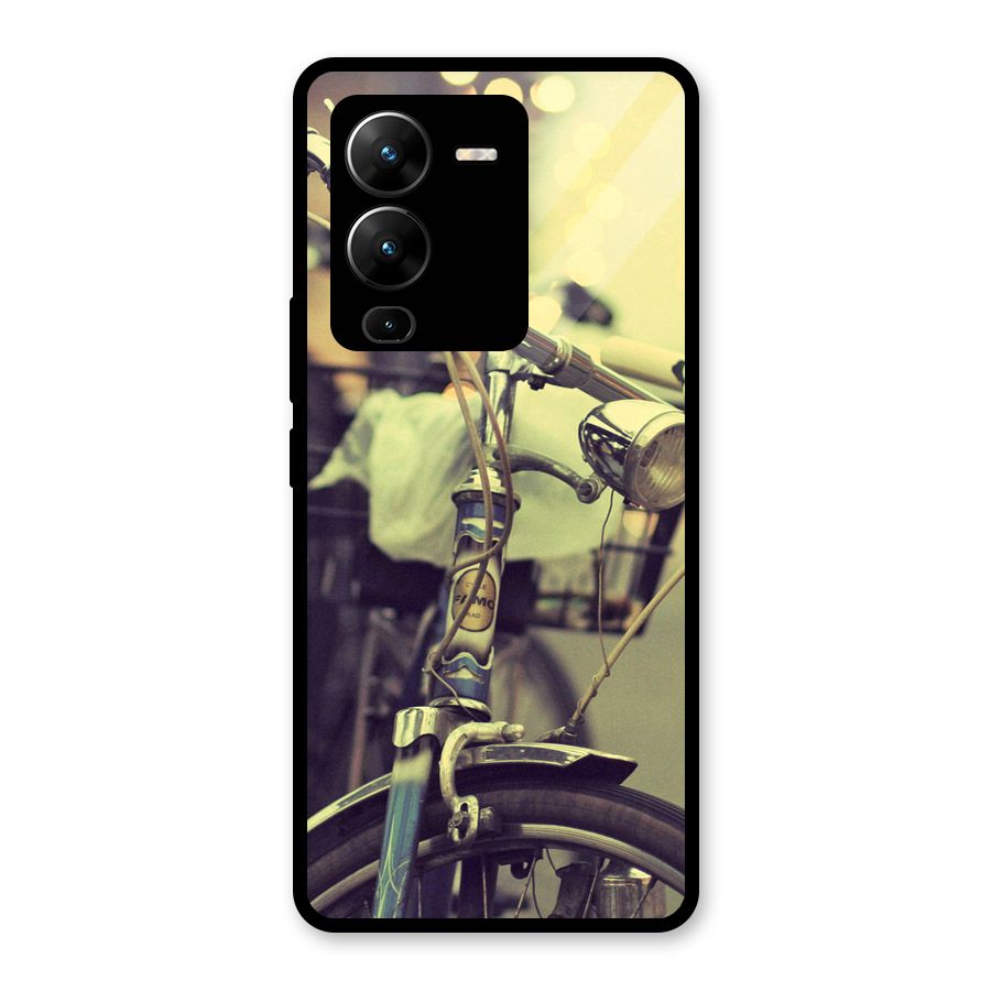 Vintage Bicycle Glass Back Case for Vivo V25 Pro