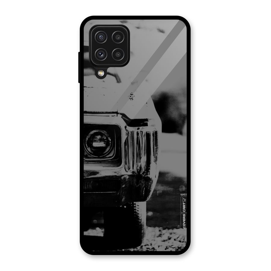 Vintage Car Black and White Glass Back Case for Galaxy A22 4G