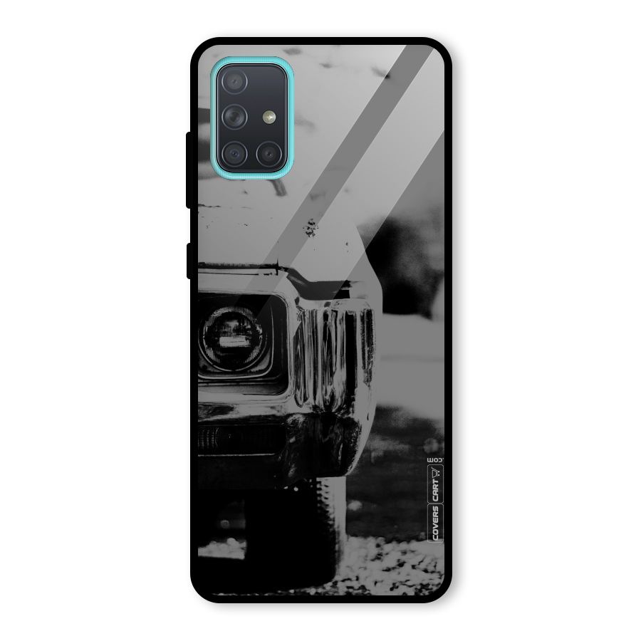 Vintage Car Black and White Glass Back Case for Galaxy A71