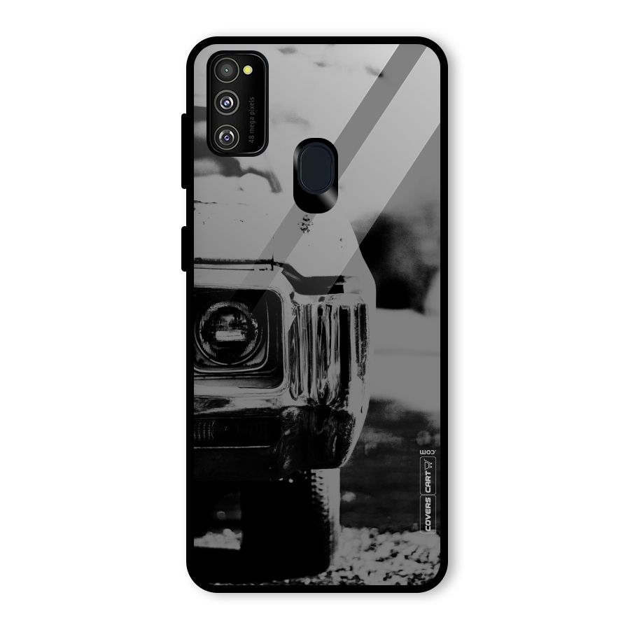 Vintage Car Black and White Glass Back Case for Galaxy M21