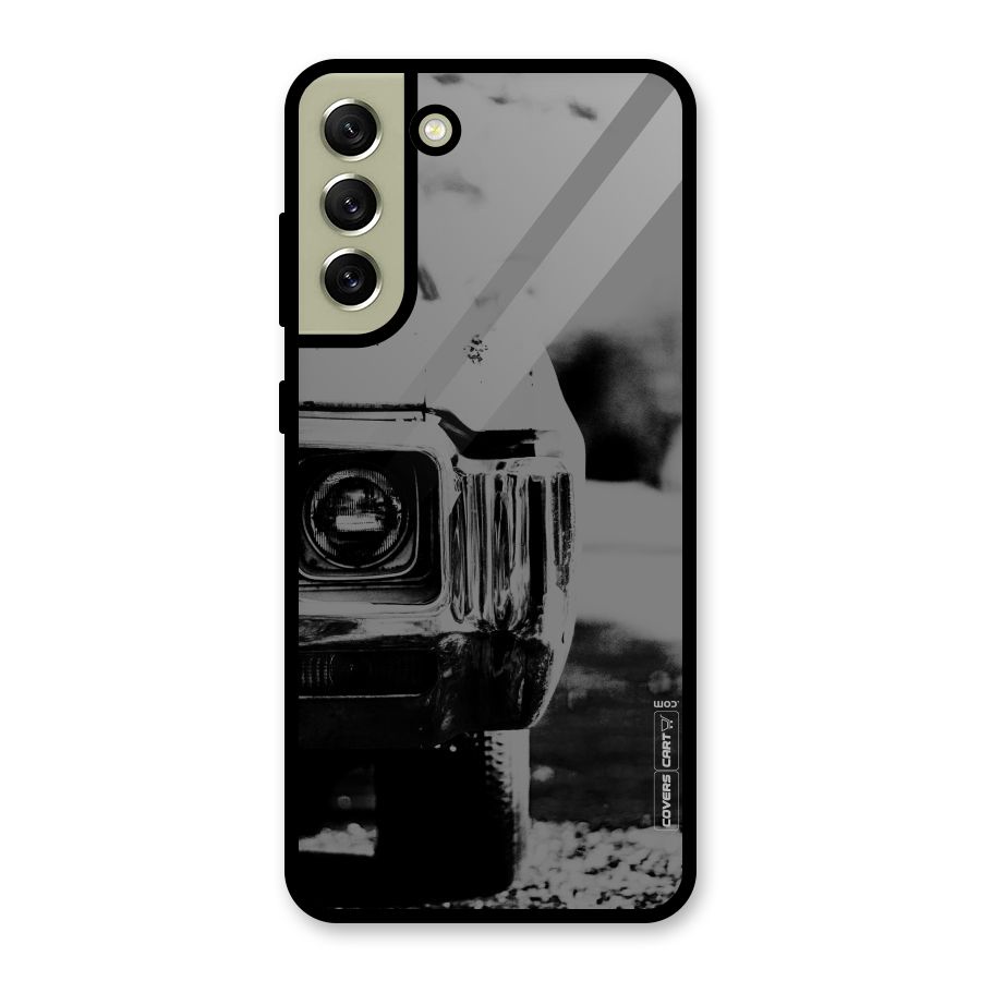 Vintage Car Black and White Glass Back Case for Galaxy S21 FE 5G