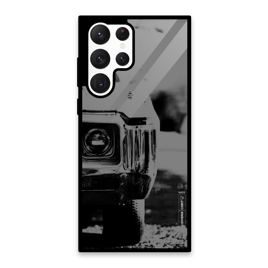 Vintage Car Black and White Glass Back Case for Galaxy S22 Ultra 5G