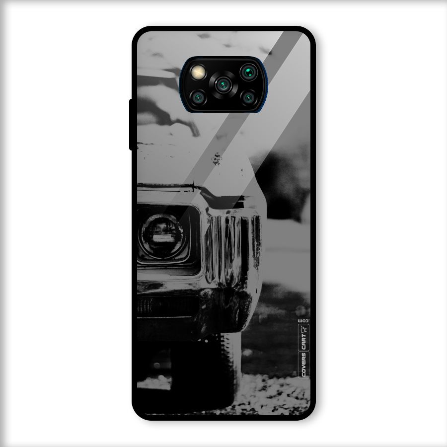 Vintage Car Black and White Glass Back Case for Poco X3