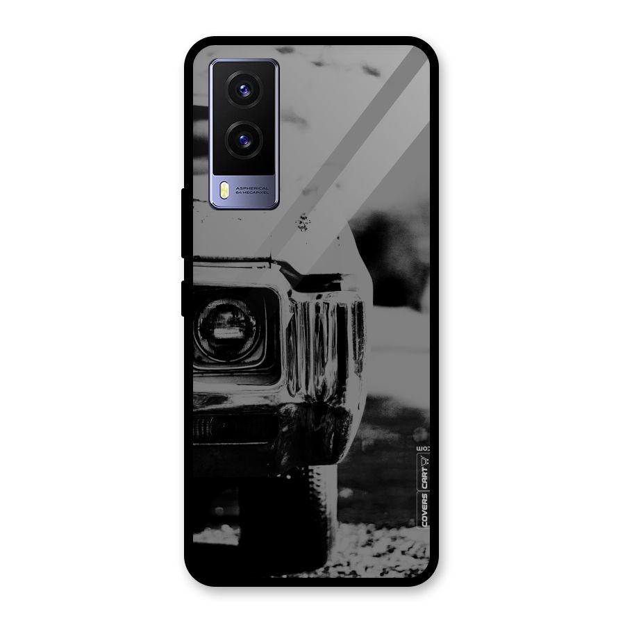Vintage Car Black and White Glass Back Case for Vivo V21e 5G