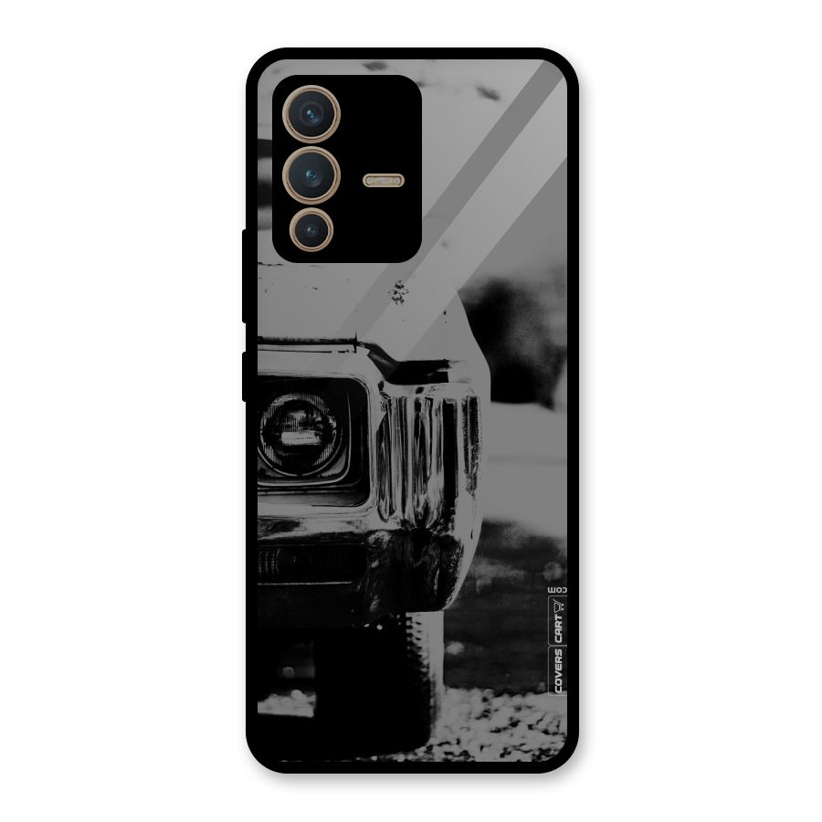 Vintage Car Black and White Glass Back Case for Vivo V23 5G