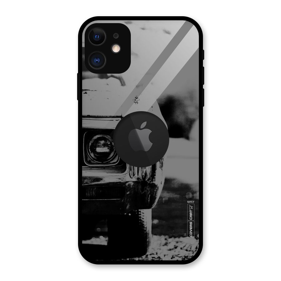Vintage Car Black and White Glass Back Case for iPhone 11 Logo Cut