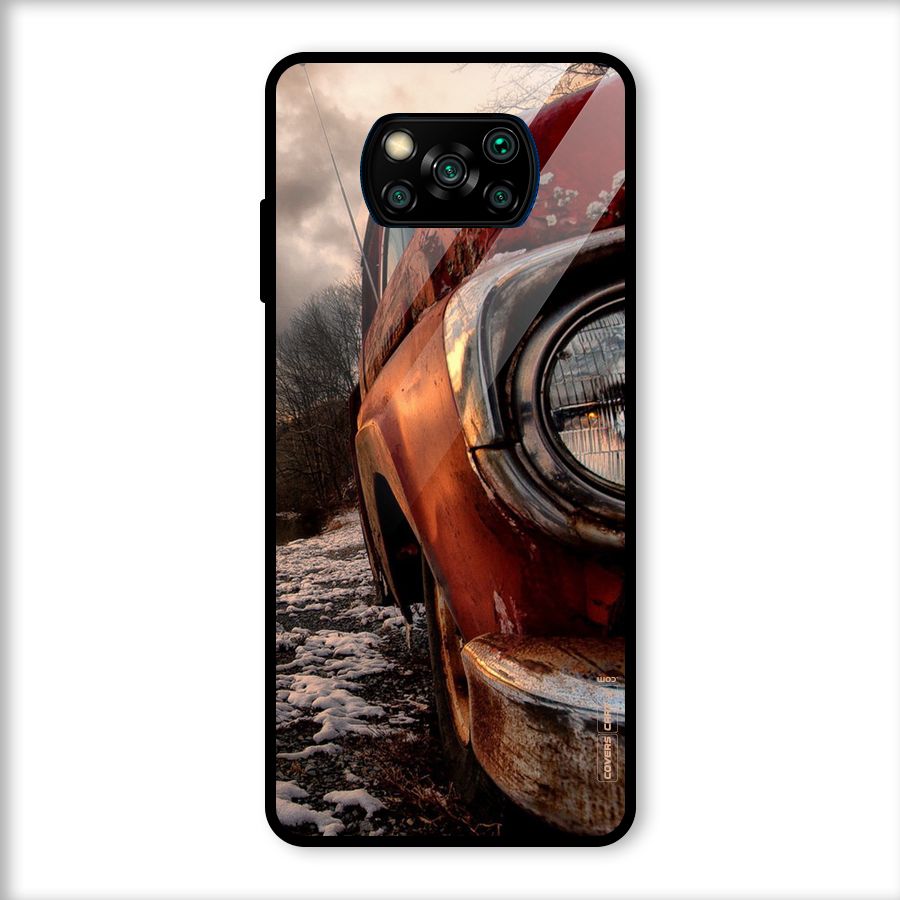 Vintage Car Headlight Glass Back Case for Poco X3