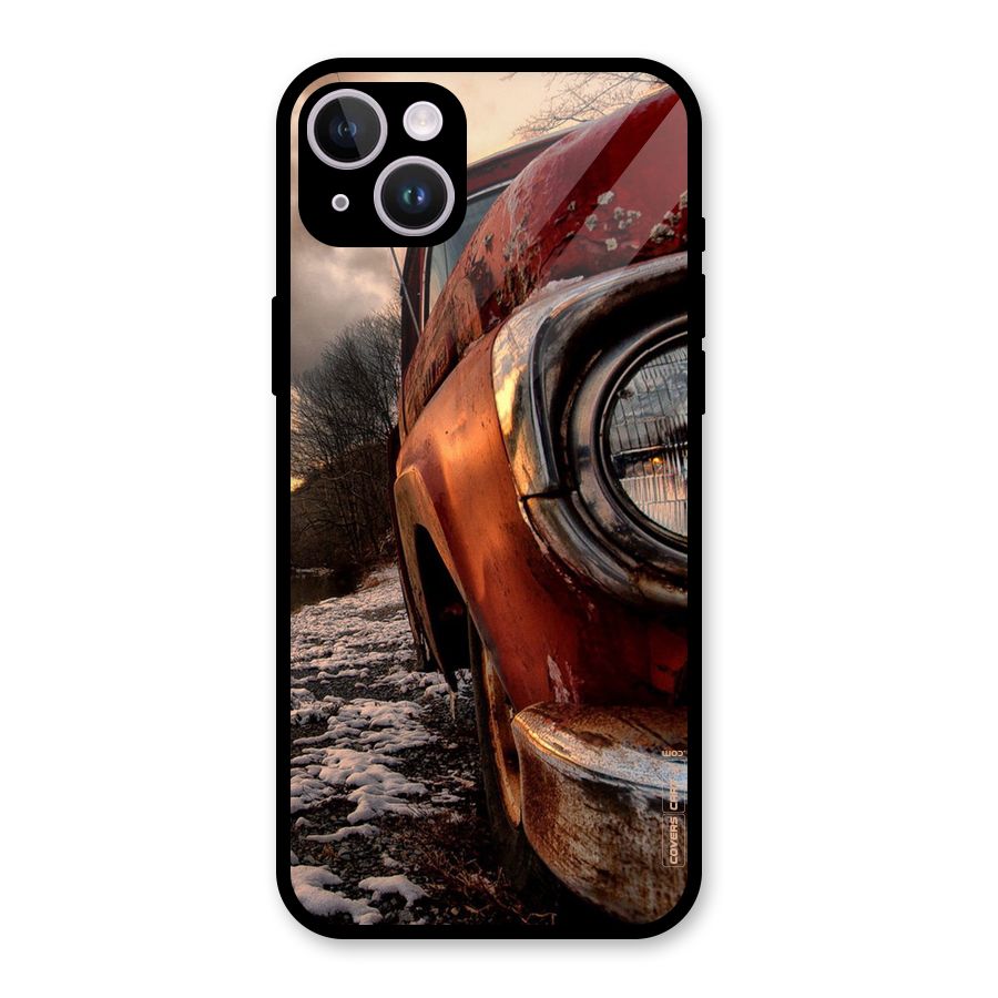 Vintage Car Headlight Glass Back Case for iPhone 14 Plus