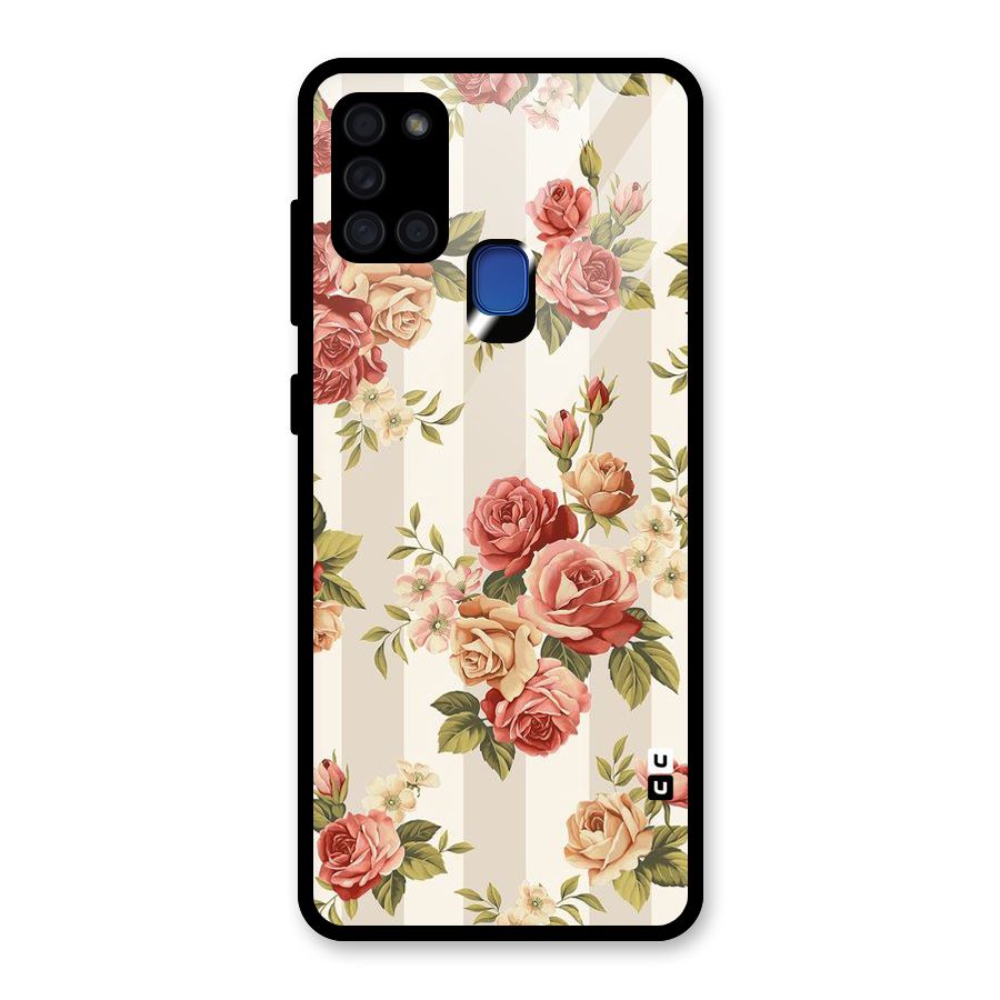 Vintage Color Flowers Glass Back Case for Galaxy A21s
