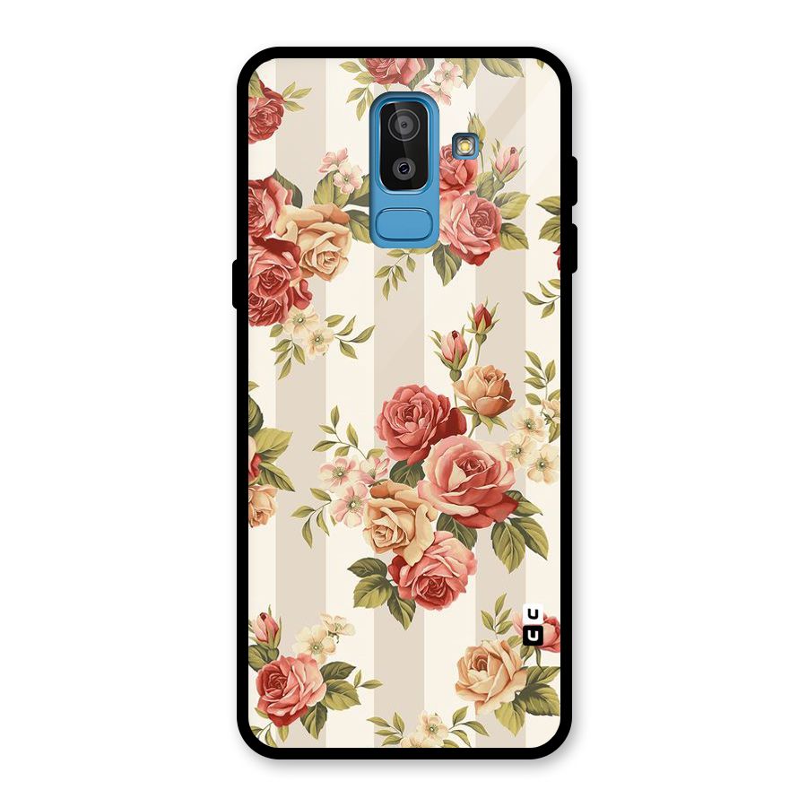 Vintage Color Flowers Glass Back Case for Galaxy J8