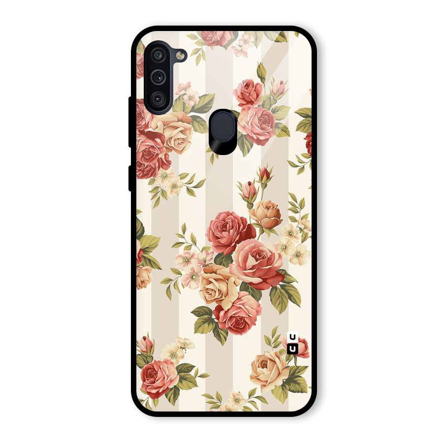 Vintage Color Flowers Glass Back Case for Galaxy M11