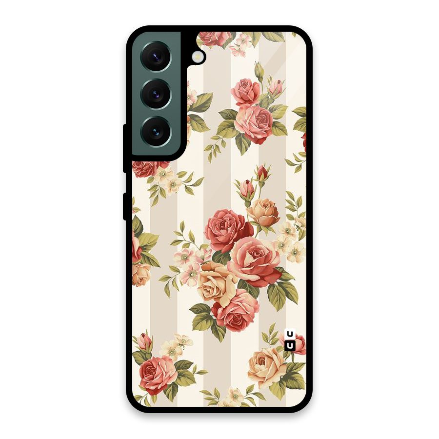 Vintage Color Flowers Glass Back Case for Galaxy S22 5G