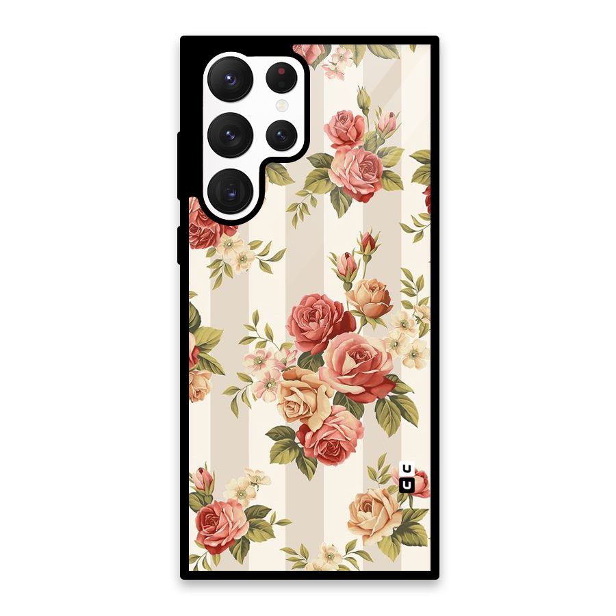 Vintage Color Flowers Glass Back Case for Galaxy S22 Ultra 5G