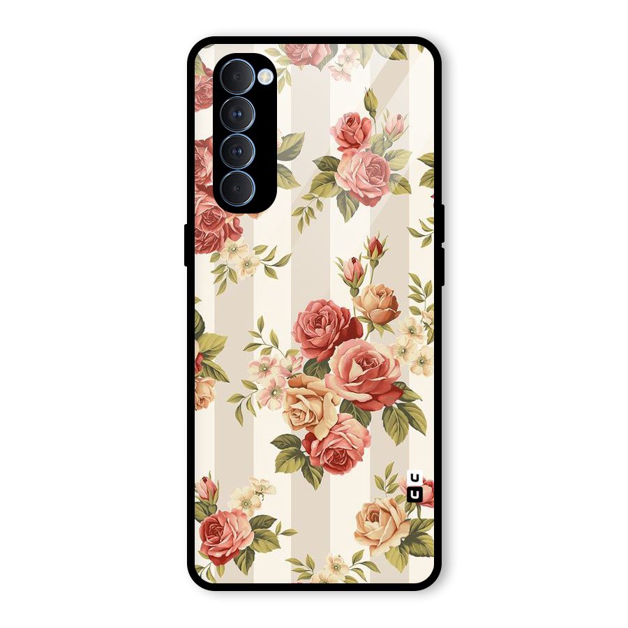 Vintage Color Flowers Glass Back Case for Oppo Reno4 Pro