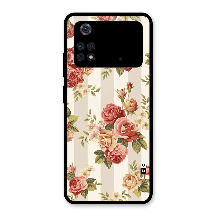 Vintage Color Flowers Glass Back Case for Poco M4 Pro 4G