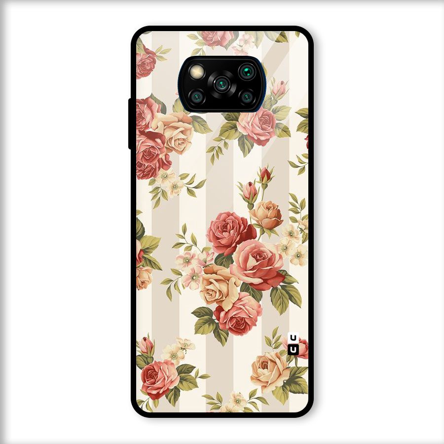 Vintage Color Flowers Glass Back Case for Poco X3