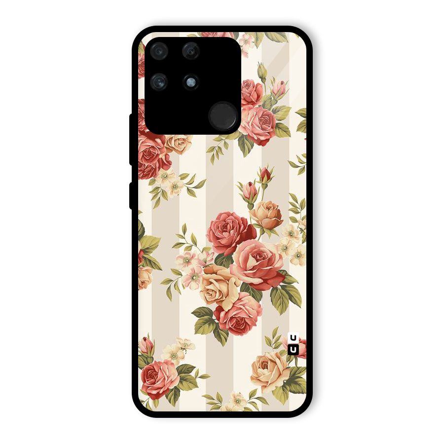 Vintage Color Flowers Glass Back Case for Realme Narzo 50A