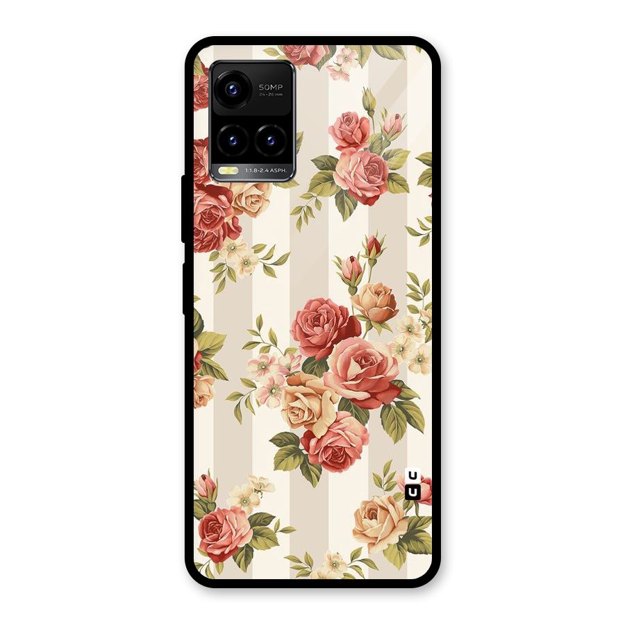 Vintage Color Flowers Glass Back Case for Vivo Y21A