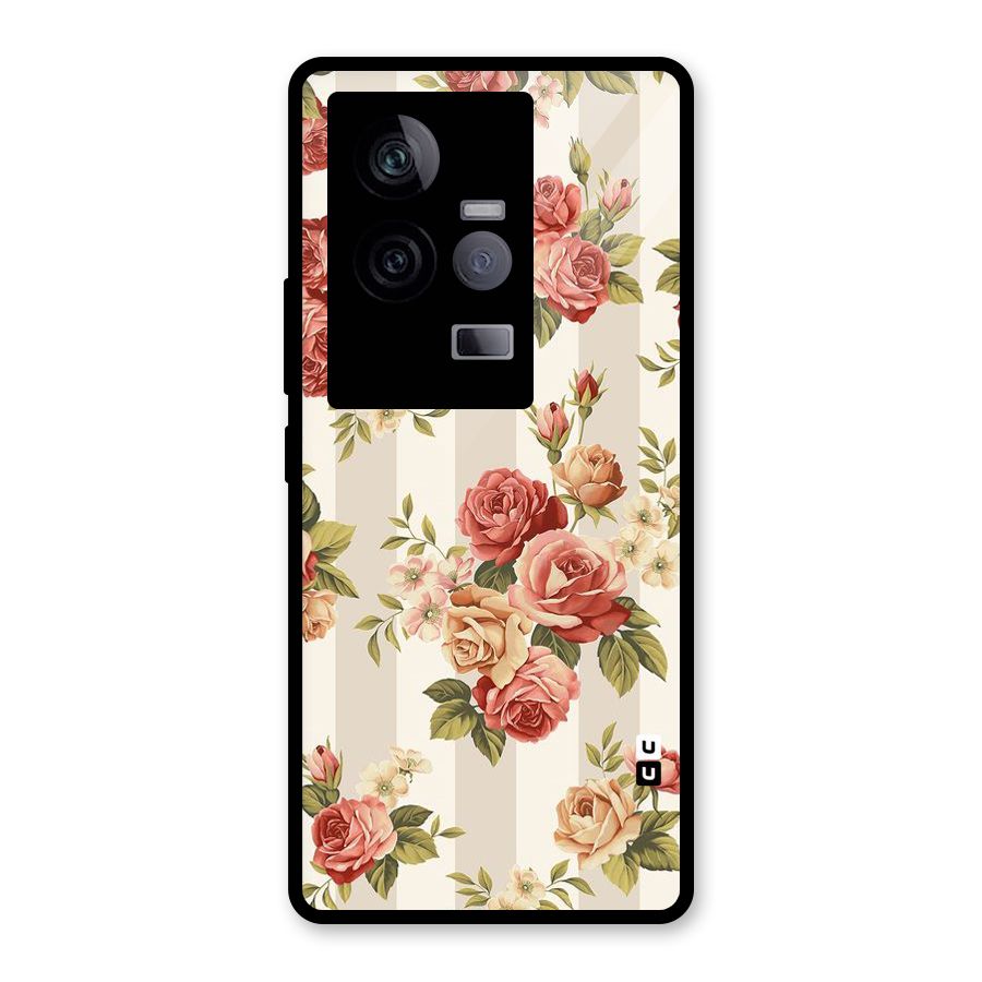 Vintage Color Flowers Glass Back Case for Vivo iQOO 11 5G
