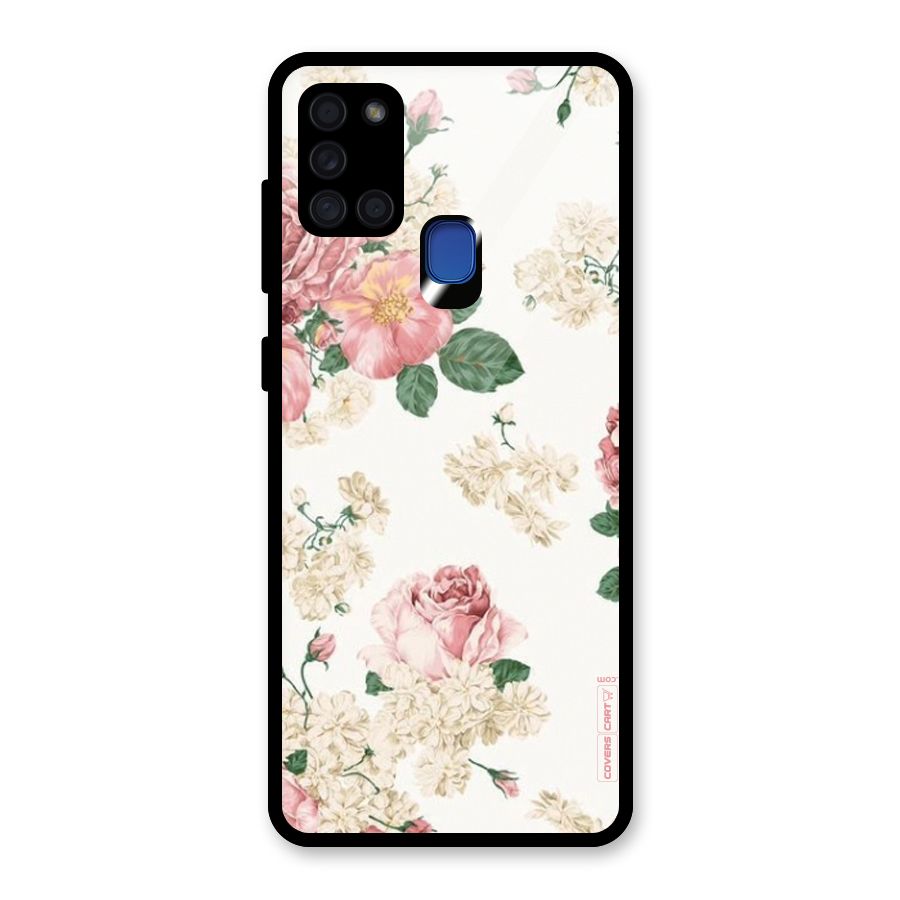 Vintage Floral Pattern Glass Back Case for Galaxy A21s