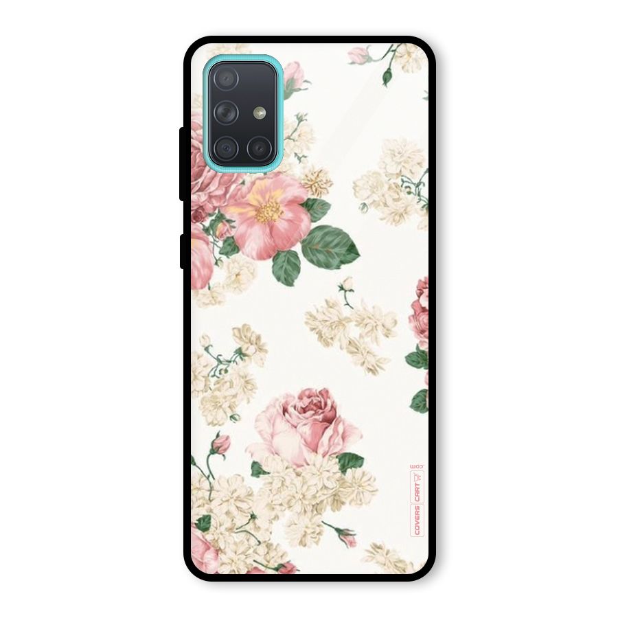 Vintage Floral Pattern Glass Back Case for Galaxy A71