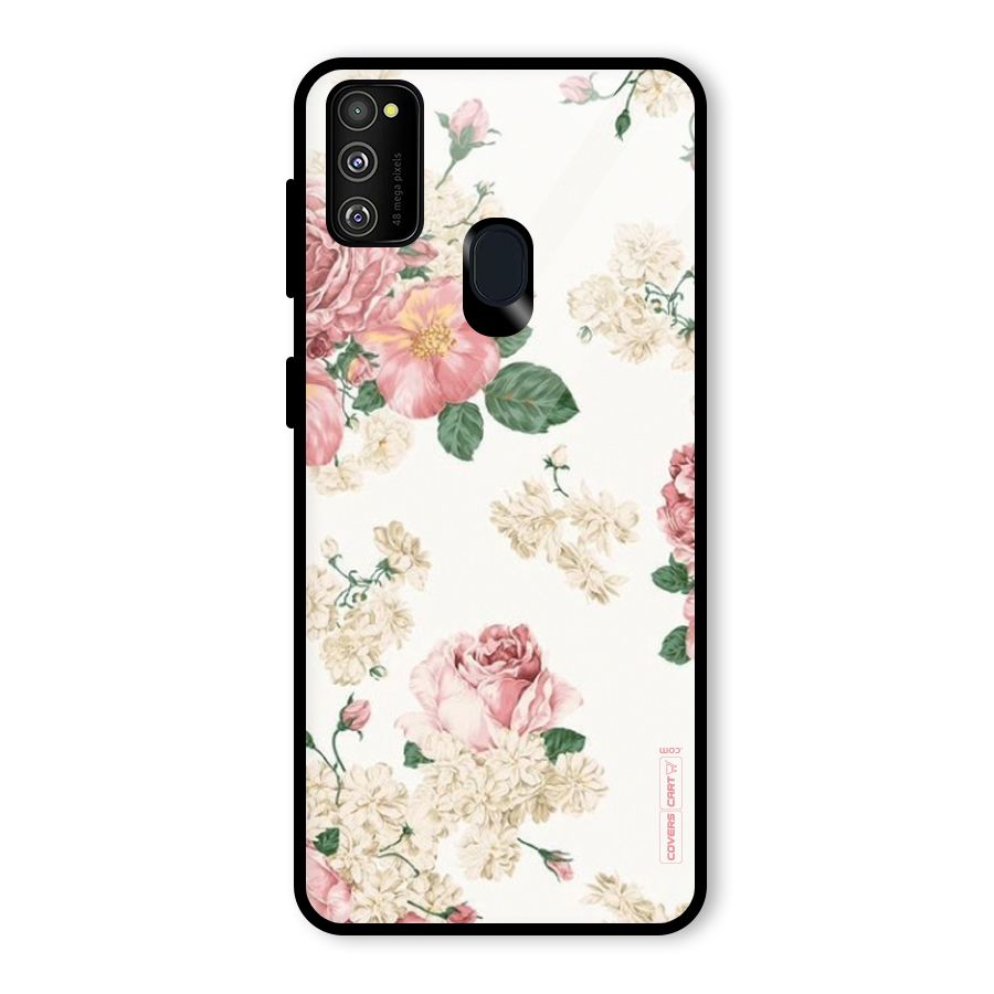 Vintage Floral Pattern Glass Back Case for Galaxy M30s