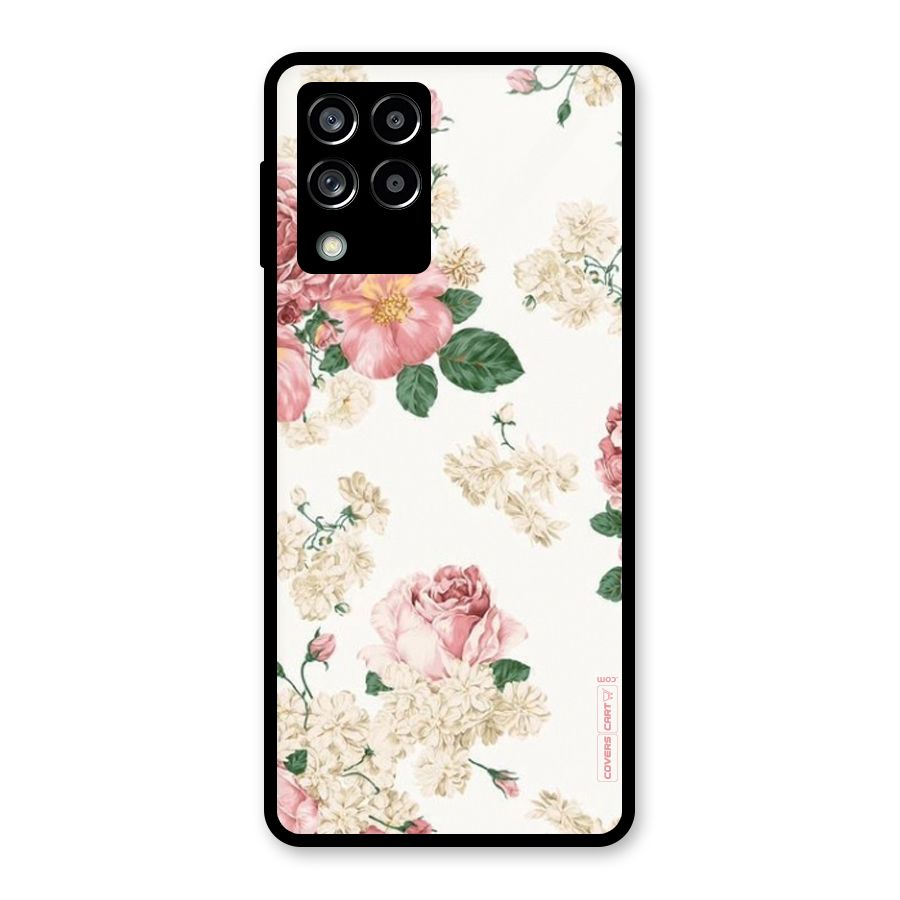 Vintage Floral Pattern Glass Back Case for Galaxy M53 5G