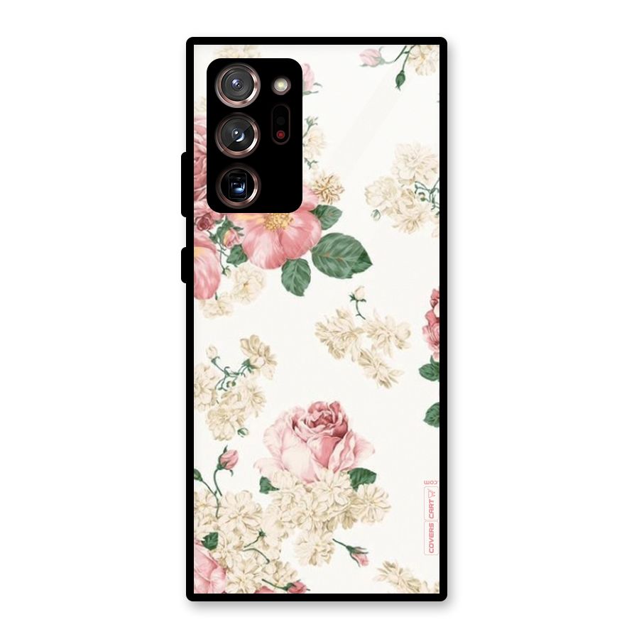 Vintage Floral Pattern Glass Back Case for Galaxy Note 20 Ultra
